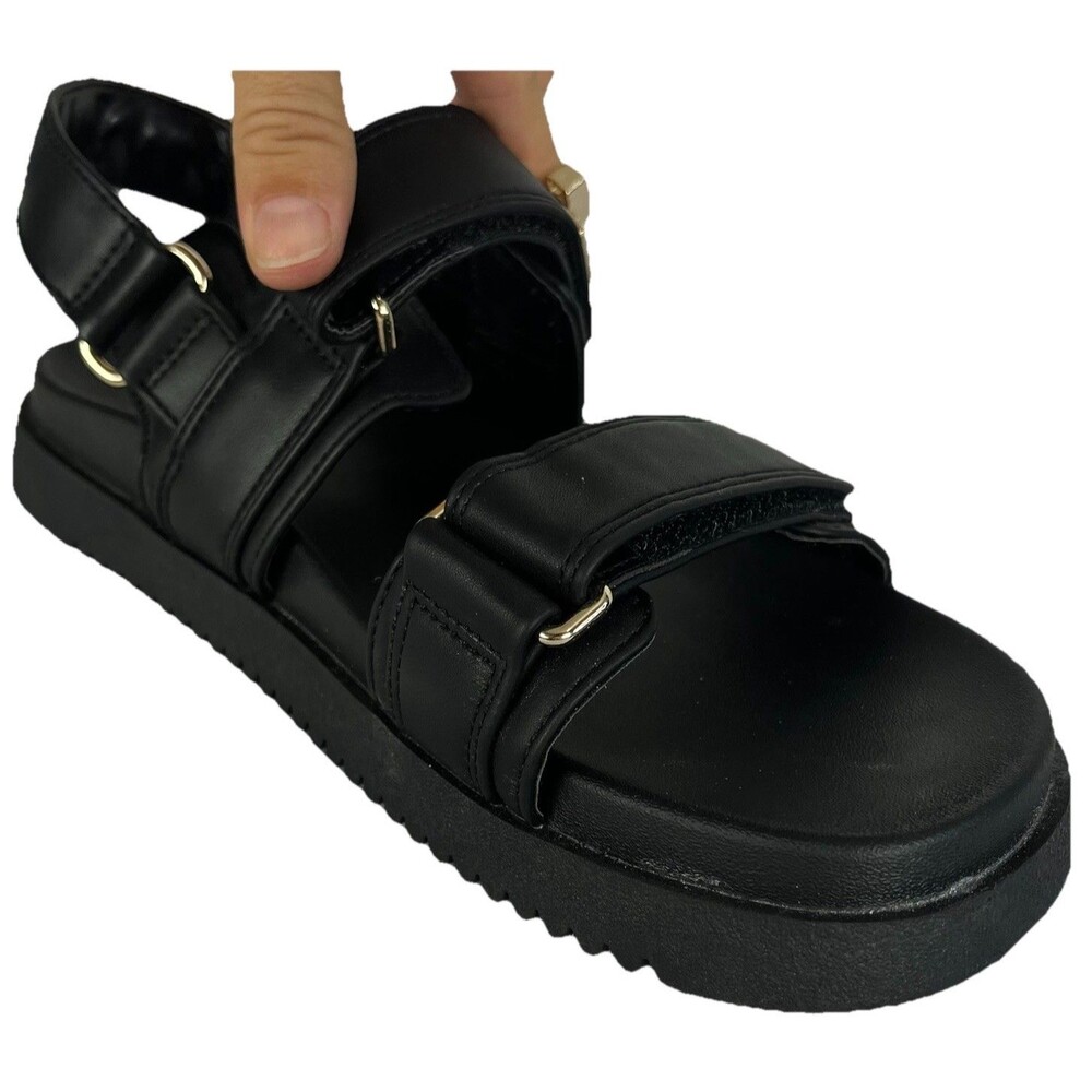 Women Black Platform Sandals Double Strap Gold Buckle Casual Comfort Size 81/2 - Picture 8 of 15